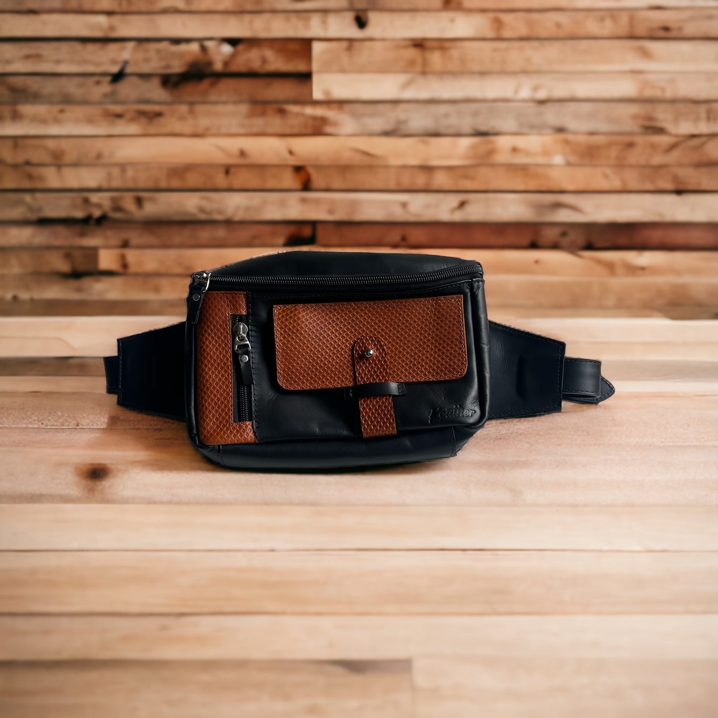 Black and Brown Fanny Pack 100% Colombian Leather