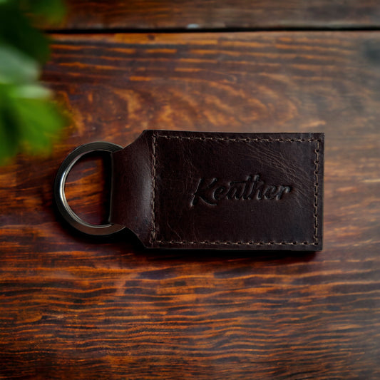Brown Keychain with Ring, 100% Colombian Leather